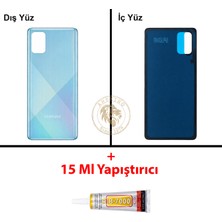 Arsking Samsung Galaxy A71 Mavi Renk Arka Kapak + B7000 Yapıştırıcı Arka Cam Batarya Kapağı Pil Kapağı Lazer Kesim Back Cover Galaxy A71 Uyumlu