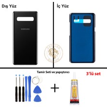 Arsking Samsung Galaxy S10 5g Siyah Renk Arka Kapak + Tamir Seti + B7000 Yapıştırıcı Arka Cam Batarya Kapağı Pil Kapağı Lazer Kesim Back Cover Galaxy S10 5g Uyumlu