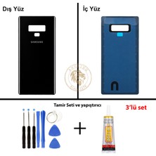 Arsking Samsung Galaxy Note 9 Siyah Renk Arka Kapak + Tamir Seti + B7000 Yapıştırıcı Arka Cam Batarya Kapağı Pil Kapağı Lazer Kesim Back Cover Galaxy Note 9 Uyumlu