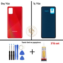 Arsking Samsung Galaxy A31 Kırmızı Renk Arka Kapak + Tamir Seti + B7000 Yapıştırıcı Arka Cam Batarya Kapağı Pil Kapağı Lazer Kesim Back Cover Galaxy A31 Uyumlu