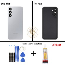 Arsking Samsung Galaxy A16 5g Gri Renk Lensli Arka Kapak + Tamir Seti + B7000 Yapıştırıcı Arka Cam Batarya Kapağı Pil Kapağı Lazer Kesim Back Cover Galaxy A16 Uyumlu