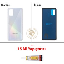 Arsking Samsung Galaxy A51 Gümüş Renk Arka Kapak + B7000 Yapıştırıcı Arka Cam Batarya Kapağı Pil Kapağı Lazer Kesim Back Cover Galaxy A51 Uyumlu