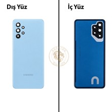 Arsking Samsung Galaxy A32 Mavi Renk Lensli Arka Kapak Arka Cam Batarya Kapağı Pil Kapağı Lazer Kesim Back Cover Galaxy A32 Uyumlu
