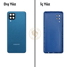 Arsking Samsung Galaxy A12 Mavi Renk Lensli Arka Kapak Arka Cam Batarya Kapağı Pil Kapağı Lazer Kesim Back Cover Galaxy A12 Uyumlu