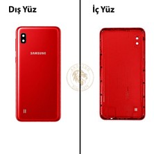 Arsking Samsung Galaxy A10 Kırmızı Renk Lensli Arka Kapak Arka Cam Batarya Kapağı Pil Kapağı Lazer Kesim Back Cover Galaxy A10 Uyumlu
