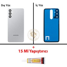 Arsking Samsung Galaxy A24 4g A245 Gri Renk Lensli Arka Kapak + B7000 Yapıştırıcı Arka Cam Batarya Kapağı Pil Kapağı Lazer Kesim Back Cover Galaxy A24 Uyumlu