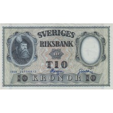 Banknoting Isveç 10 Kron 1958 Çilaltı.