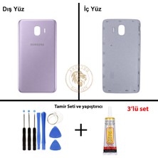 Arsking Samsung Galaxy J4 Lavanta Renk Arka Kapak + Tamir Seti + B7000 Yapıştırıcı Arka Cam Batarya Kapağı Pil Kapağı Lazer Kesim Back Cover Galaxy J4 Uyumlu