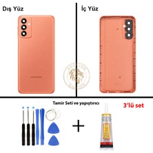 Arsking Samsung Galaxy M13 4g Turuncu Renk Arka Kapak + Tamir Seti + B7000 Yapıştırıcı Arka Cam Batarya Kapağı Pil Kapağı Lazer Kesim Back Cover Galaxy M13 Uyumlu