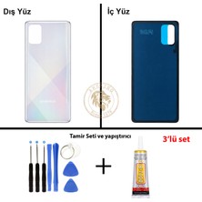 Arsking Samsung Galaxy A71 Gümüş Renk Arka Kapak + Tamir Seti + B7000 Yapıştırıcı Arka Cam Batarya Kapağı Pil Kapağı Lazer Kesim Back Cover Galaxy A71 Uyumlu