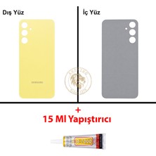 Arsking Samsung Galaxy A25 Sarı Renk Arka Kapak + B7000 Yapıştırıcı Arka Cam Batarya Kapağı Pil Kapağı Lazer Kesim Back Cover Galaxy A25 Uyumlu