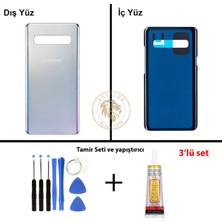 Arsking Samsung Galaxy S10 5g Gümüş Renk Arka Kapak + Tamir Seti + B7000 Yapıştırıcı Arka Cam Batarya Kapağı Pil Kapağı Lazer Kesim Back Cover Galaxy S10 5g Uyumlu