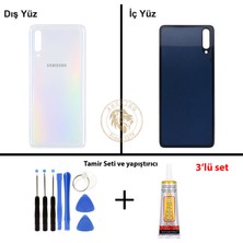 Arsking Samsung Galaxy A70 Beyaz Renk Arka Kapak + Tamir Seti + B7000 Yapıştırıcı Arka Cam Batarya Kapağı Pil Kapağı Lazer Kesim Back Cover Galaxy A70 Uyumlu