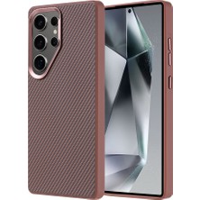 Galaxy S25 Ultra Kılıf Magsafe Karbon Fiber Görünümlü Metal Kamera Yükseltili Silikon Cherena