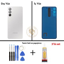 Arsking Samsung Galaxy A34 Gümüş Renk Lensli Arka Kapak + Tamir Seti + B7000 Yapıştırıcı Arka Cam Batarya Kapağı Pil Kapağı Lazer Kesim Back Cover Galaxy A34 Uyumlu