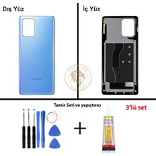 Arsking Samsung Galaxy S10 Lite Mavi Renk Arka Kapak + Tamir Seti + B7000 Yapıştırıcı Arka Cam Batarya Kapağı Pil Kapağı Lazer Kesim Back Cover Galaxy S10 Lite Uyumlu