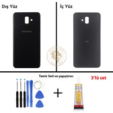 Arsking Samsung Galaxy J6 Plus Siyah Renk Arka Kapak + Tamir Seti + B7000 Yapıştırıcı Arka Cam Batarya Kapağı Pil Kapağı Lazer Kesim Back Cover Galaxy J6 Plus Uyumlu