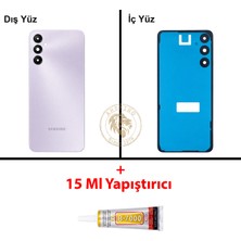 Arsking Samsung Galaxy A05S Mor Renk Lensli Arka Kapak + B7000 Yapıştırıcı Arka Cam Batarya Kapağı Pil Kapağı Lazer Kesim Back Cover Galaxy A05S Uyumlu