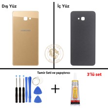 Arsking Samsung Galaxy J4 Plus Gold Renk Arka Kapak + Tamir Seti + B7000 Yapıştırıcı Arka Cam Batarya Kapağı Pil Kapağı Lazer Kesim Back Cover Galaxy J4 Plus Uyumlu