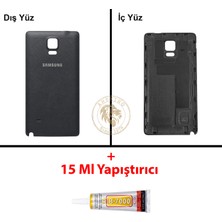 Arsking Samsung Galaxy Note 4 Siyah Renk Arka Kapak + B7000 Yapıştırıcı Arka Cam Batarya Kapağı Pil Kapağı Lazer Kesim Back Cover Galaxy Note 4 Uyumlu