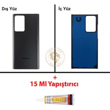 Arsking Samsung Galaxy Note 20 Ultra Siyah Renk Arka Kapak + B7000 Yapıştırıcı Arka Cam Batarya Kapağı Pil Kapağı Lazer Kesim Back Cover Galaxy Note 20 Ultra Uyumlu