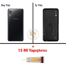 Arsking Samsung Galaxy M10 Siyah Renk Arka Kapak + B7000 Yapıştırıcı Arka Cam Batarya Kapağı Pil Kapağı Lazer Kesim Back Cover Galaxy M10 Uyumlu
