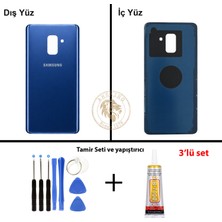 Arsking Samsung Galaxy A8 2018 A530 Mavi Renk Arka Kapak + Tamir Seti + B7000 Yapıştırıcı Arka Cam Batarya Kapağı Pil Kapağı Lazer Kesim Back Cover Galaxy A8 2018 Uyumlu