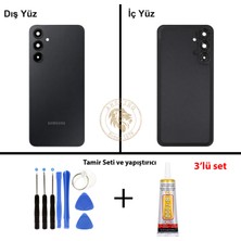 Arsking Samsung Galaxy A16 5g Siyah Renk Lensli Arka Kapak + Tamir Seti + B7000 Yapıştırıcı Arka Cam Batarya Kapağı Pil Kapağı Lazer Kesim Back Cover Galaxy A16 Uyumlu