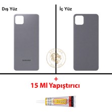 Arsking Samsung Galaxy A22 5g Gri Renk Arka Kapak + B7000 Yapıştırıcı Arka Cam Batarya Kapağı Pil Kapağı Lazer Kesim Back Cover Galaxy A22 Uyumlu