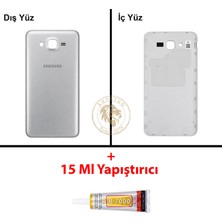 Arsking Samsung Galaxy J7 Core J701F Gümüş Renk Arka Kapak + B7000 Yapıştırıcı Arka Cam Batarya Kapağı Pil Kapağı Lazer Kesim Back Cover Galaxy J7 Core Uyumlu