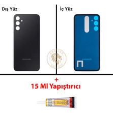Arsking Samsung Galaxy A24 Siyah Renk Arka Kapak + B7000 Yapıştırıcı Arka Cam Batarya Kapağı Pil Kapağı Lazer Kesim Back Cover Galaxy A24 Uyumlu