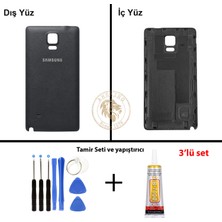 Arsking Samsung Galaxy Note 4 Siyah Renk Arka Kapak + Tamir Seti + B7000 Yapıştırıcı Arka Cam Batarya Kapağı Pil Kapağı Lazer Kesim Back Cover Galaxy Note 4 Uyumlu