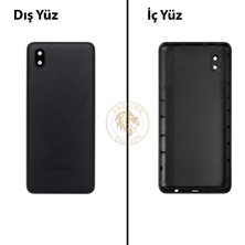 Arsking Samsung Galaxy A01 Core Siyah Renk Lensli Arka Kapak Arka Cam Batarya Kapağı Pil Kapağı Lazer Kesim Back Cover Galaxy A01 Core Uyumlu