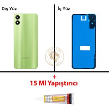 Arsking Samsung Galaxy A05 Yeşil Renk Lensli Arka Kapak + B7000 Yapıştırıcı Arka Cam Batarya Kapağı Pil Kapağı Lazer Kesim Back Cover Galaxy A05 Uyumlu