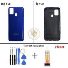 Arsking Samsung Galaxy M31 Mavi Renk Kasa + Tamir Seti + B7000 Yapıştırıcı Orta Kasa Gövde Full Kasa Kapak Middle Frame Housing Galaxy M31 Uyumlu