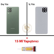 Arsking Samsung Galaxy M33 Yeşil Renk Lensli Arka Kapak + B7000 Yapıştırıcı Arka Cam Batarya Kapağı Pil Kapağı Lazer Kesim Back Cover Galaxy M33 Uyumlu