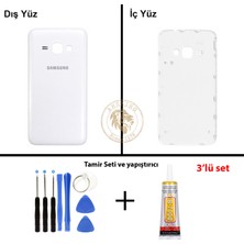 Arsking Samsung Galaxy J1 2016 J120 Beyaz Renk Arka Kapak + Tamir Seti + B7000 Yapıştırıcı Arka Cam Batarya Kapağı Pil Kapağı Lazer Kesim Back Cover Galaxy J1 2016 Uyumlu