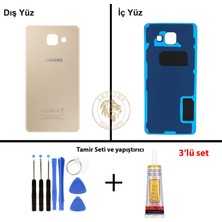 Arsking Samsung Galaxy A5 2016 A510 Gold Renk Arka Kapak + Tamir Seti + B7000 Yapıştırıcı Arka Cam Batarya Kapağı Pil Kapağı Lazer Kesim Back Cover Galaxy A5 2016 Uyumlu