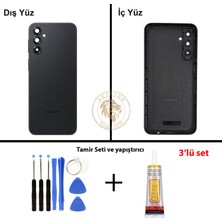 Arsking Samsung Galaxy A14 Siyah Renk Kasa + Tamir Seti + B7000 Yapıştırıcı Orta Kasa Gövde Full Kasa Kapak Middle Frame Housing Galaxy A14 Uyumlu