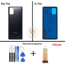 Arsking Samsung Galaxy M51 Siyah Renk Arka Kapak + Tamir Seti + B7000 Yapıştırıcı Arka Cam Batarya Kapağı Pil Kapağı Lazer Kesim Back Cover Galaxy M51 Uyumlu