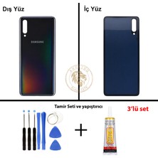 Arsking Samsung Galaxy A70 Siyah Renk Arka Kapak + Tamir Seti + B7000 Yapıştırıcı Arka Cam Batarya Kapağı Pil Kapağı Lazer Kesim Back Cover Galaxy A70 Uyumlu