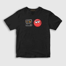 Presmono Unisex Çocuk Siyah Evil Square Oyun Red Ball T-Shirt