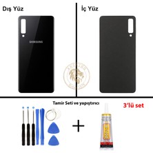 Arsking Samsung Galaxy A7 2018 A750 Siyah Renk Arka Kapak + Tamir Seti + B7000 Yapıştırıcı Arka Cam Batarya Kapağı Pil Kapağı Lazer Kesim Back Cover Galaxy A7 2018 Uyumlu