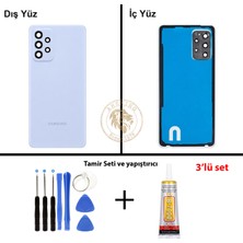 Arsking Samsung Galaxy A72 Mavi Renk Lensli Arka Kapak + Tamir Seti + B7000 Yapıştırıcı Arka Cam Batarya Kapağı Pil Kapağı Lazer Kesim Back Cover Galaxy A72 Uyumlu