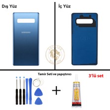 Arsking Samsung Galaxy S10 Plus Mavi Renk Arka Kapak + Tamir Seti + B7000 Yapıştırıcı Arka Cam Batarya Kapağı Pil Kapağı Lazer Kesim Back Cover Galaxy S10 Plus Uyumlu