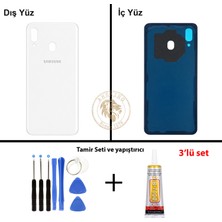 Arsking Samsung Galaxy A30 Beyaz Renk Arka Kapak + Tamir Seti + B7000 Yapıştırıcı Arka Cam Batarya Kapağı Pil Kapağı Lazer Kesim Back Cover Galaxy A30 Uyumlu