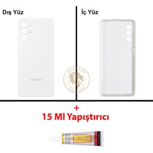 Arsking Samsung Galaxy A13 Beyaz Renk Arka Kapak + B7000 Yapıştırıcı Arka Cam Batarya Kapağı Pil Kapağı Lazer Kesim Back Cover Galaxy A13 Uyumlu