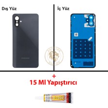 Arsking Samsung Galaxy M06 Siyah Renk Arka Kapak + B7000 Yapıştırıcı Arka Cam Batarya Kapağı Pil Kapağı Lazer Kesim Back Cover Galaxy M06 Uyumlu