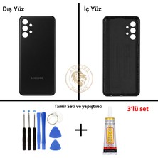 Arsking Samsung Galaxy A13 Siyah Renk Arka Kapak + Tamir Seti + B7000 Yapıştırıcı Arka Cam Batarya Kapağı Pil Kapağı Lazer Kesim Back Cover Galaxy A13 Uyumlu