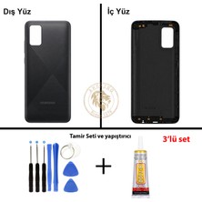 Arsking Samsung Galaxy A03S Siyah Renk Arka Kapak + Tamir Seti + B7000 Yapıştırıcı Arka Cam Batarya Kapağı Pil Kapağı Lazer Kesim Back Cover Galaxy A03S Uyumlu